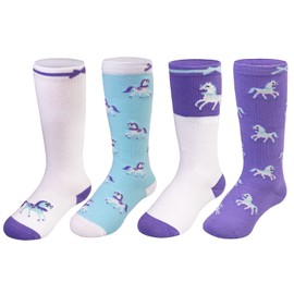 Harrison Howard Breathable & Comfortable Children Horse Pattern Cotton Socks Perfect for Active Equestrian Kids 4 Pairs/Pack Purple - Medium