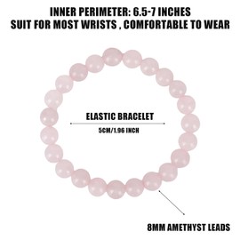 Fadcaer Crystal Bracelet 8mm Healing Crystal Bracelet Natural Gemstone Bead Bracelet Stretch Bead Bracelet Crystal Bracelets Beaded Bracelets for Healing Jade Bracelet Gift for Women Men (Pink)