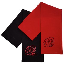 Ragged Rose Tea Towels for Kitchen - 50 cm x 70 cm Pair of Kitchen Cloths for Drying Dishes, Wiping Countertops, & Handling Pots - Machine Washable & Durable - Red/Black, Pack of 2