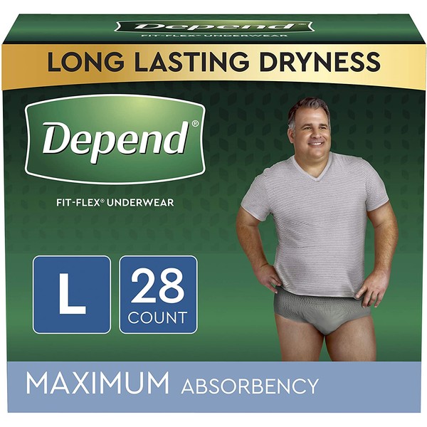 Depend FIT-FLEX Incontinence Underwear for Men, Maximum Absorbency, Disposable, Large, Grey, 28 Count