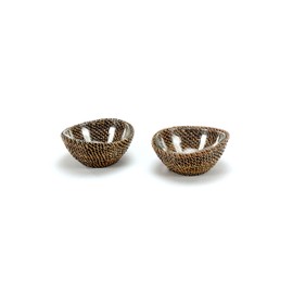 Calaisio, Set of 2, Small Woven Serving Bowls with Removable Crescent Glass Bowl Inserts