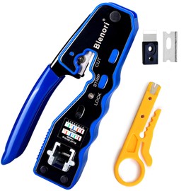 Blenori RJ45 Crimp Tool Pass Through - Ethernet Crimper for Cat5 Cat5e Cat6 Connectors with Mini Wire Stripper