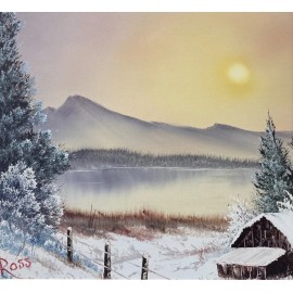 Bob Ross "Winter Glow II" Happy Trees CUSTOM FRAMED ART Nature  Print Winter