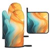 Orange Teal Marble Oven Mitts and Pot Holders Sets of