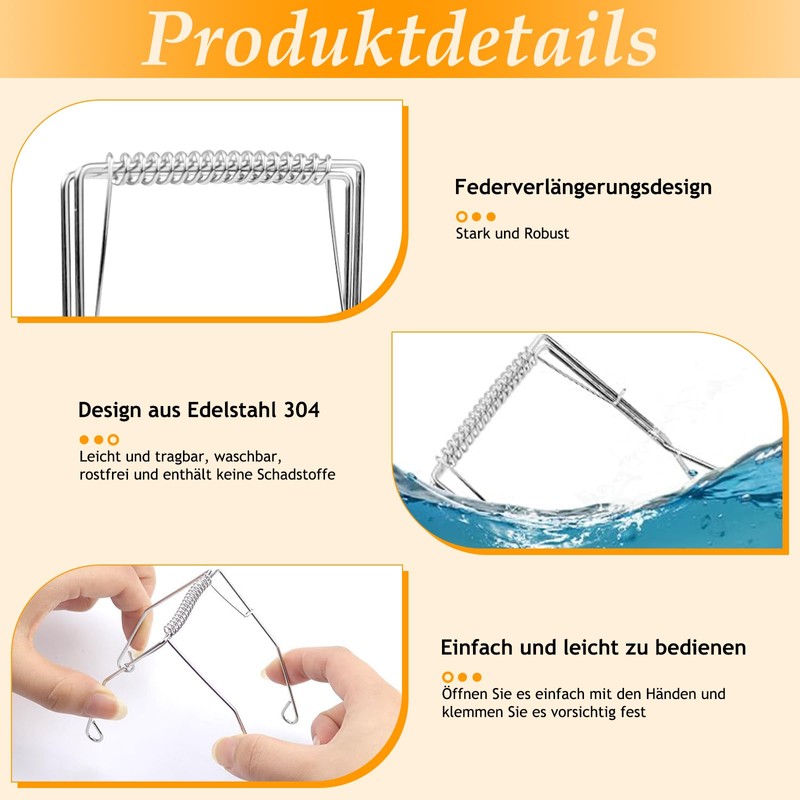 Pack of 10 stainless steel roulade clips, reusable, roulade clips