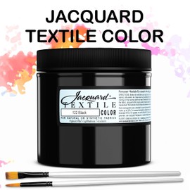 Moshify Jacquard Products Black Textile Color Fabric Paint 8-Ounces - Bundled Brush Set