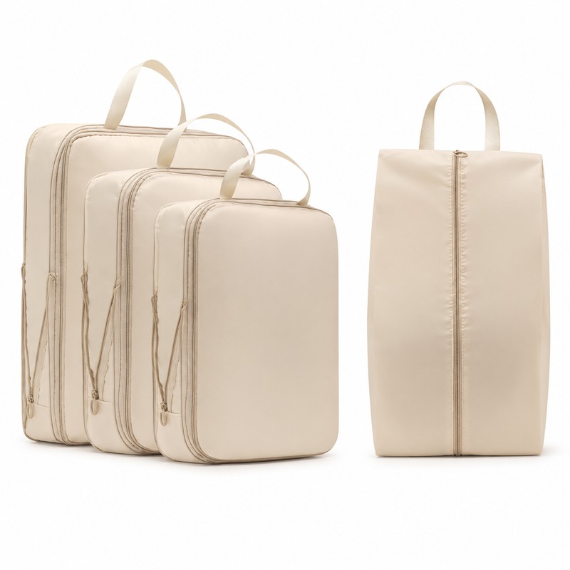 Compression Packing Cubes for Travel - 4-Piece Waterproof Luggage Organizer