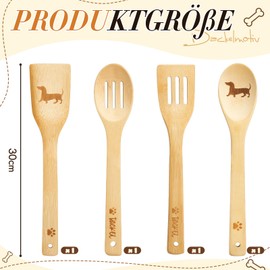 Geiserailie 4-Piece Wooden Kitchen Utensil Set with Dachshund Motif, Wooden Cooking Spoon and Spatula, Cooking Utensils Set, Funny Dachshund Gift for Housewarming Christmas for Women Men Dog Lovers