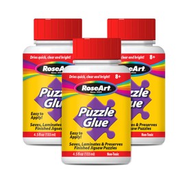 RoseArt Jigsaw Puzzle Glue with Applicator, 3-Pack – Clear Quick-Dry Formula to Seal, Laminate & Preserve Finished Puzzles (4.5 oz Bottles)