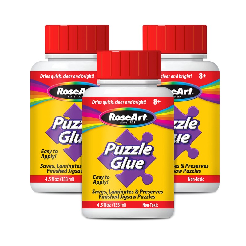 RoseArt Jigsaw Puzzle Glue with Applicator, 3-Pack – Clear Quick-Dry