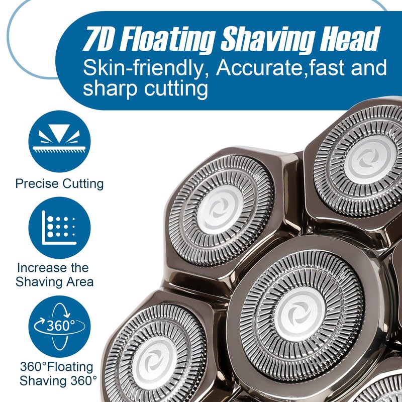 7 Blade Head Shaver Replacement, Magnetic 7D Rotating Washable Shaver