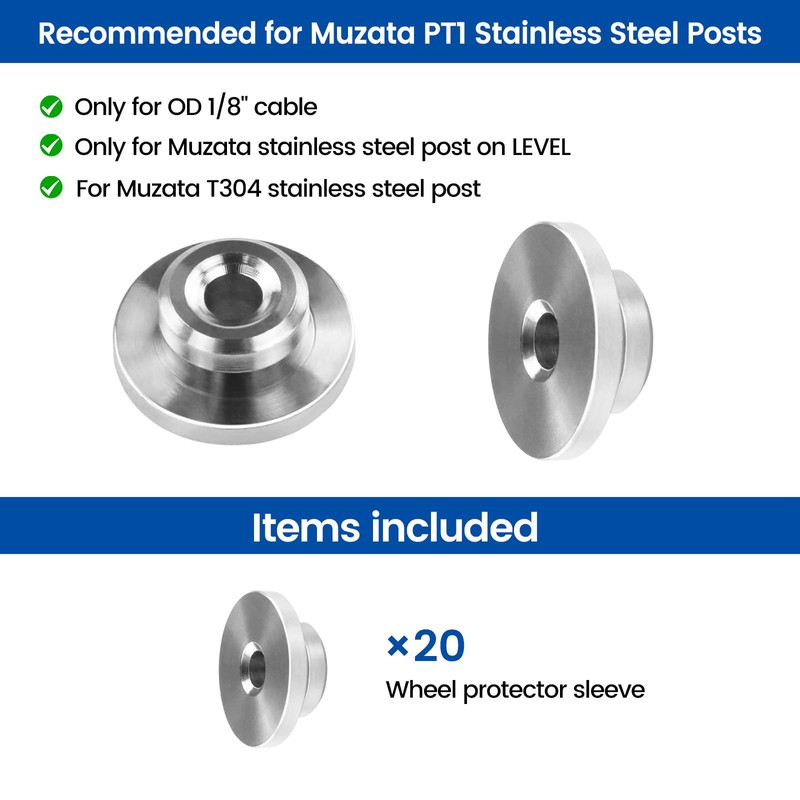 Muzata 20 Pack 1/8" Level Wheel Cable Railing Grommets ONLY