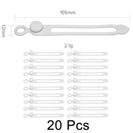 TENOC Silicone Cable Ties 20 Pcs White Reusable Cable Holder Elastic Cord Straps Flexible Wire Organizer for Phone Tablet Charging Cable and Headset or Others