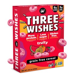 Plant-Based and Vegan Breakfast Cereal by Three Wishes - Fruity, 1 Pack - More Protein and Less Sugar Snack - Gluten-Free, Grain-Free - Non-GMO