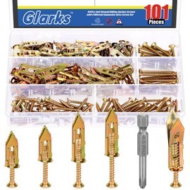 Glarks 201pcs Drywall Self-Drilling Anchors with Screws Set, 100pcs Carbon Steel Hollow Wall Anchor Tapping Screw with 100pcs Screws and 1pcs PH2 Bit Kit for No Drill or Holes in Wall