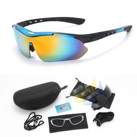 XFSRG Sonnenbrille Herren Damen Schnelle Brille UV400 Schutz Fahrradbrille Polarisierte mit 5 Wechselgläsern und Brillenetui für MTB Rennrad Radfahren Biking Laufen Enduro(Blau)