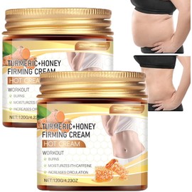 Potenciador del sudor Crema reafirmante para esculpir el cuerpo, Crema caliente de miel de cúrcuma Cream de masaje corporal, Loción corporal calentadora para apretar la piel, Cream reafirmante (2pcs)