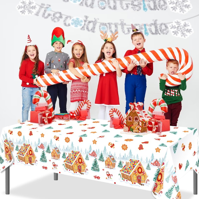 PHOGARY 2 Pack Christmas Tablecloths Gingerbread Tablecloth, Gingerbread House Tablecloths