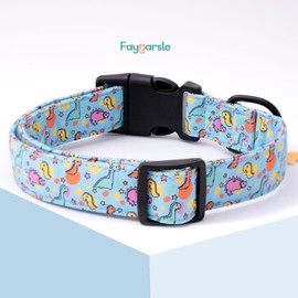 Faygarsle Dog Collar for Small Medium Large Dogs Cute Blue Puppy Collars for Male Dogs Dinosaur Patterned Pet Collars for Summer Spring Wedding Puppy Necklace Boy Dog Collar M