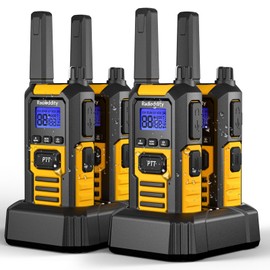 Radioddity HD-1 IP67 Heavy Duty Walkie Talkies, Waterproof Dustproof Shockproof Long Range Two Way Radio with One-Key Group Call, Vibrate Alert, SOS, Dual PTT, Base & USB-C Charing, 4 Packs