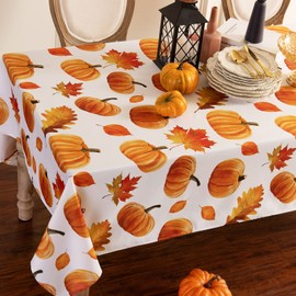Joyfol Day Autumns Thanksgiving Tablecloth,Fall Fabric Table Cloth, Bountiful Pumpkin Maple Leaf Easy Care Wipeable and Reusable Table Cover (60 X 102 INCH, Rectangle)