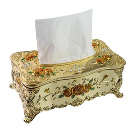 Geesatis Tissue Box Cover Tissue Box Holder Facial Tissue Paper Organizer Luxury Facial Napkin Holder for Home, 1 Pcs, Golden Flower