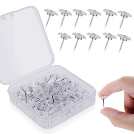 Prasacco 50 Pieces Transparent Thumb Tacks Clear Push Pins Plastic Drawing Pins with Storage Box Thumbtacks for Wall Hangings Steel Point Cork Board Tacks for Maps Posters Photos