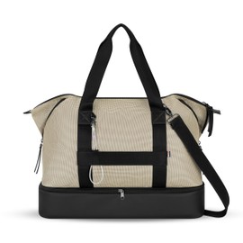 Sherpani Boston, Anti Theft Weekender Bags, Travel Duffel Bag for Women, Carry On Tote Bag with Removable Shoe Bottom Compartment, Metal Hardware (Straw)