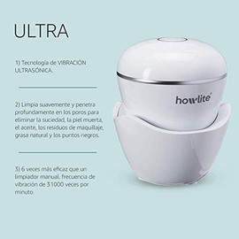 Howlite Ultra, Cepillo limpiador facial con vibración ultrasónica de carga inalámbrica, limpieza y masaje de rostro IPX7