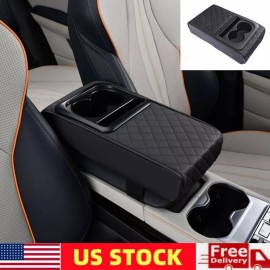 Unbranded Leather Car Center Console Cover with Cup Holders Universal Car Armrest Cushion