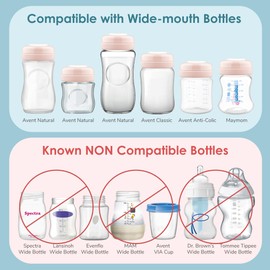 Maymom Screw Lids Aka Travel Caps with Rewritable Sealing Disc Compatible with Avent, Maymom Wide Mouth Bottles; Cap Replace Avent Natural Bottle Sealing Ring and Sealing Disc, 6pcs. (Pink)