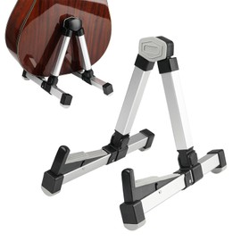 Guitar Stand, Aluminum Alloy Folding Guitar Stands, Portable A-Frame Stable Musical Instrument Support Holder, Universal for Acoustic Electric Guitar, Ukulele, Bass, Banjo - Silver