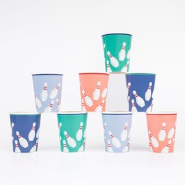 Meri Meri Bowling Cups (Pack of 8), Paper Cups, Disposable, 9oz., Sized for Kids & Adults, Ideal for Hot or Cold Party Drinks, Bowling Party Decorations