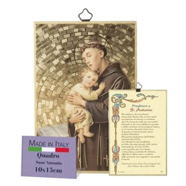 Fratelli Bonella | Sacred Picture on MDF Wood Made of Poplar Wood 8 mm with Image of Sant'Antonio and Prayer Chain on the Back 10 x 15 cm | Made in Italy