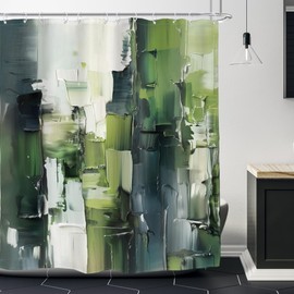 Glawry Abstract Green Shower Curtain Simple Oil Painting Dark Green Geometric Modern Contemporary Minimalist Aesthetic Bathroom 60Wx72L Inches Bath Accessories Art Home Decor Fabric 12 Pack Hook