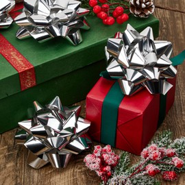 CHOIEO 15 Pcs Gift Bows Assortment, Decor for Christmas, Birthdays, Weddings, Holiday Embellishments, Presents, Wrapping Paper, Anniversaries, Baby Showers, Bridal Showers, Hanukkah (Silver)