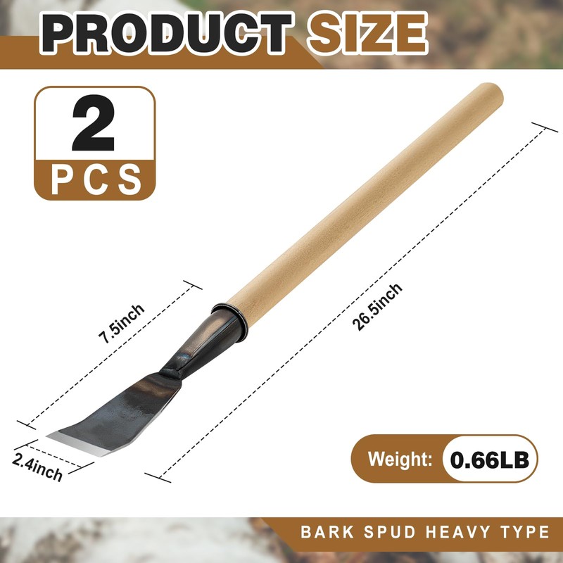 Leriton 2 Pcs 26.5 Inch Bark Spud Debarking Tool Long