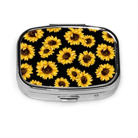 VunKo Sunflower Print Pill Organizer Portable Metal Pill Box Small Pill Container for Purse or Pocket 2 Compartment Daily Needs and Travelling