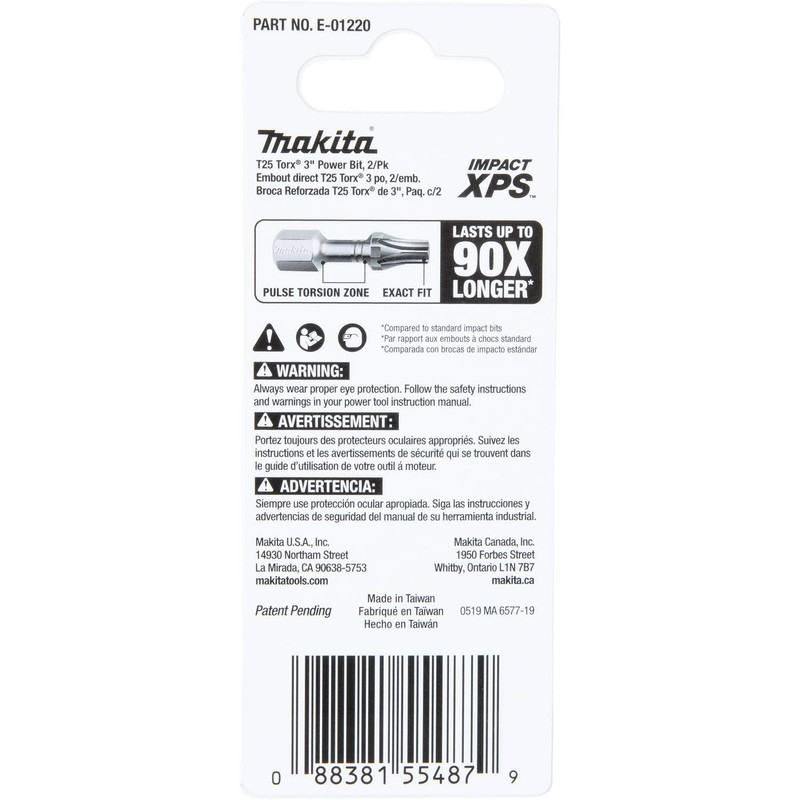Makita E-01220 Impact XPS™ T25 Torx 3" Power Bit, 2/pk