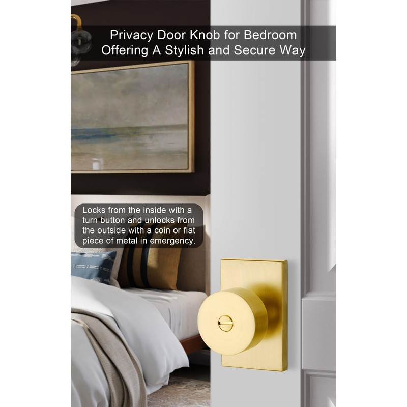 goldenwarm Gold Door Knobs Interior, Zinc-Alloy Heavy Duty Privacy Interior