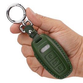 CISUI Genuine Leather Key Fob Cover with Keychain, Compatible with 2019-2022 A3, A6, A7, E-Tron, A8, and Q8 Smart Key (Green)