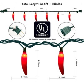 Romasaty Chili Pepper String Lights, 13.6FT Chili Pepper Cluster Lights with 35 Red Chili Pepper Light for Outdoor Indoor Kitchen Garden Patio Christmas Mexican Party Decor