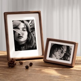 5x7 Picture Frame, USA-Sourced Natural Walnut Wood Photo Frame with Tempered Glass, Handcrafted Rounded Corner 5 x 7 Wooden Frame Matted to 4x6 Photos, Wall or Tabletop Display