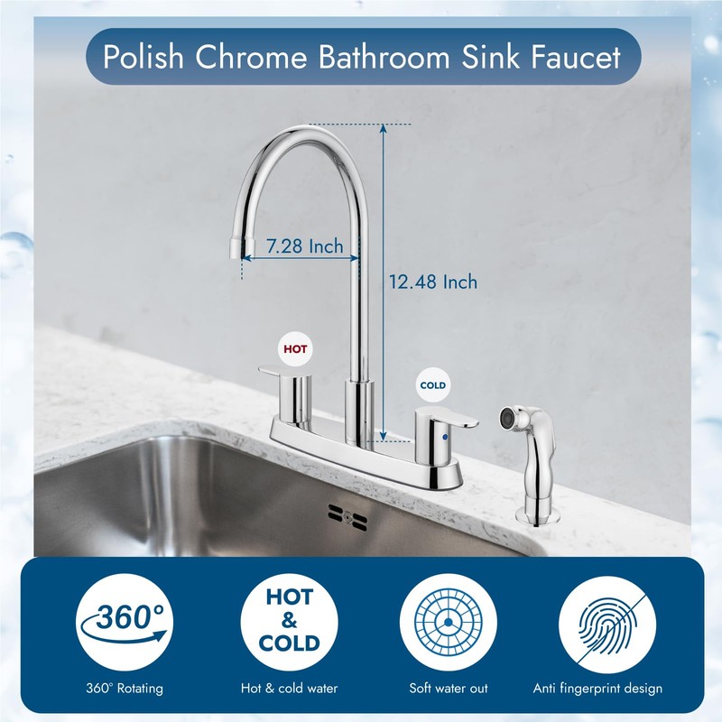 Cinwiny 8 Inch Centerset Kitchen Faucet for Sink 3 Hole
