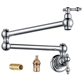 WOWOW Pot Filler Faucet Brass Faucets Kitchen Wall Mount Chrome Commercial Faucet Folding Kitchen Faucet Lead-Free Restaurant Faucet Copper 2 Handles Double Joint Swing Arm Faucet