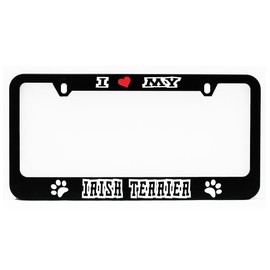 License Plate Frame, Irish Terrier Car Black Plate Holder, Tag Cover, I Love (Heart) My Irish Terrier Auto Plate Frame for Puppy Dog Lovers, Pet Parents, Fur Baby, Car Accessory