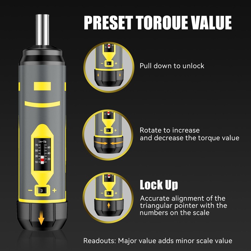 Bore Baby Torque Wrench Screwdriver Set,10-70 Inch Pounds, 40 S2