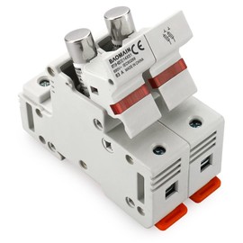 Baomain Cylindrical Fuse Holder RT18-63(X) 14mm X 51mm Fuse Base 2 Poles DIN Distribution Electrical Rail Mount With 10 PCS of RO16 Fuse CE Listed (40 Amp)