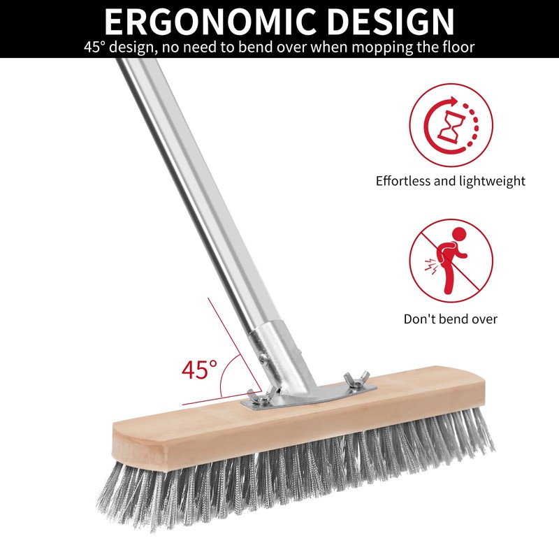 Stainless Steel Wire Scrub Brush with Long Handle, Heavy Duty