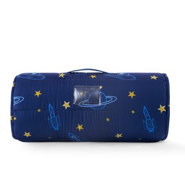 Kids Sleeping Bag Nap Mat with Pillow & Blanket – 3-in-1 Machine Washable Quilted Mat for Kids – Portable with Handles – 20" x 50" for Daycare, Preschool, Travel, or Sleepovers, Space